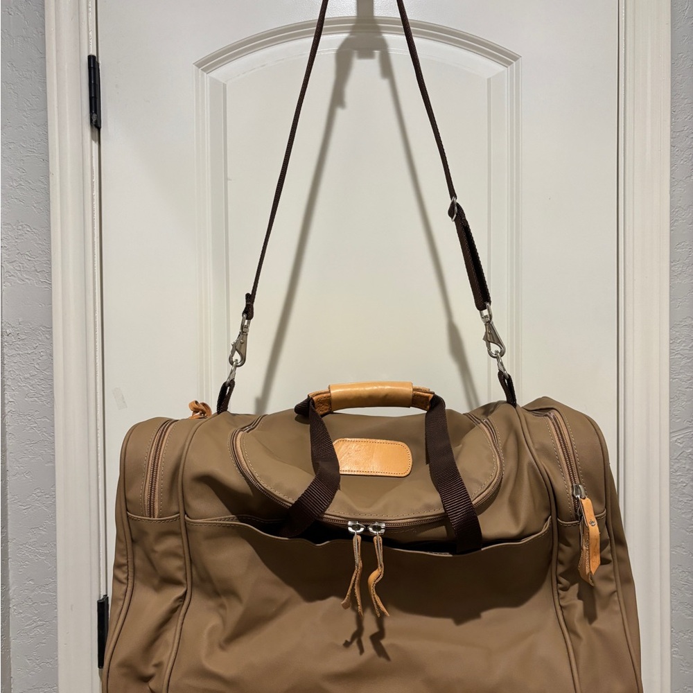 Jon Hart Design Large Brown Duffel Bag coated canvas & leather, **no monogram